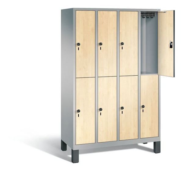 C+P locker 2-laags Evolo, H1850xW1190xD500mm, kleur: wit aluminium / Donau esdoorn decor, 48310-40 S10549