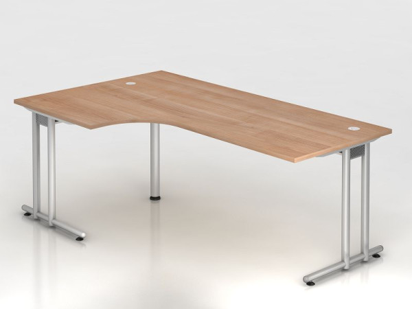 Hammerbacher hoektafel C-poot 200x120cm 90° walnoot/zilver, hoekvorm 90°, links of rechts monteerbaar, werkhoogte 72 cm, VNS82/N/S