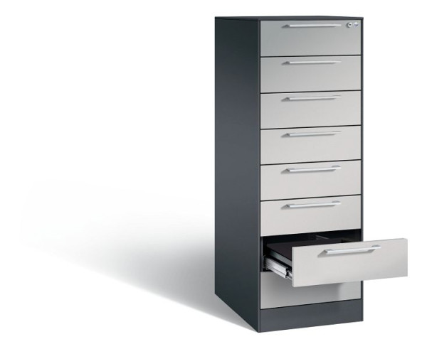 C+P archiefkast Asisto, H1310xB440xD600mm, kleur: zwart grijs/wit aluminium, beugelgreep, 146225-822 S10018