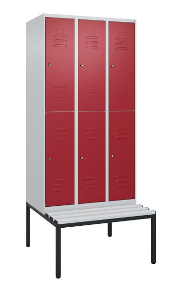C+P dubbeldekskast Classic PLUS, 3 vakken, 2120x900x815mm, 7035/3003, cilindersloten, met bank eronder, 0803507-30 S10016