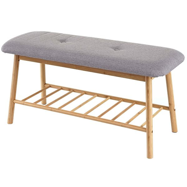 Mendler bench schoenenrek HWC-D90, gestoffeerde bench bench schoenenrek, bamboe 44x90x34cm, 64609