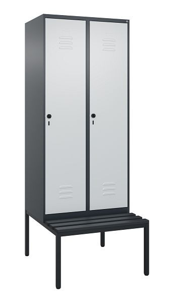 C+P luierkastje Classic PLUS met middenwand, bank, 2 vakken, 2120x800x815mm, 7016/7035, draaibare sluiting, 0800507-22F S10043