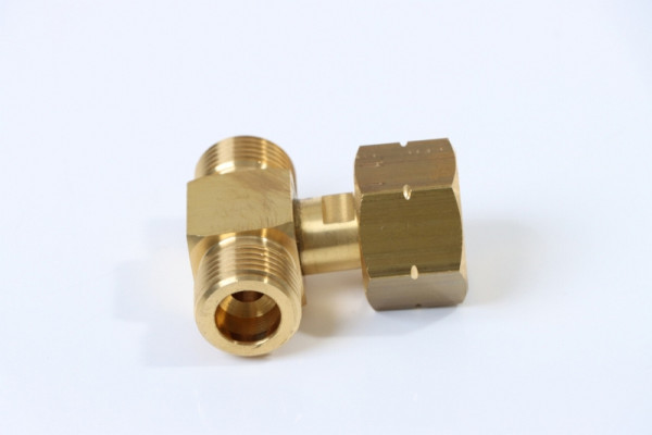 ELMAG T-stuk / 2-weg verdeler propaan, 1xIG tot 2xAG (aansluiting volgens DIN 477-1 = B 21,8x1/14 LH), 56125
