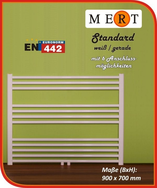 MERT badkamerradiator wit recht, 900 x 700 mm, centrale aansluiting, 1-90x070-M