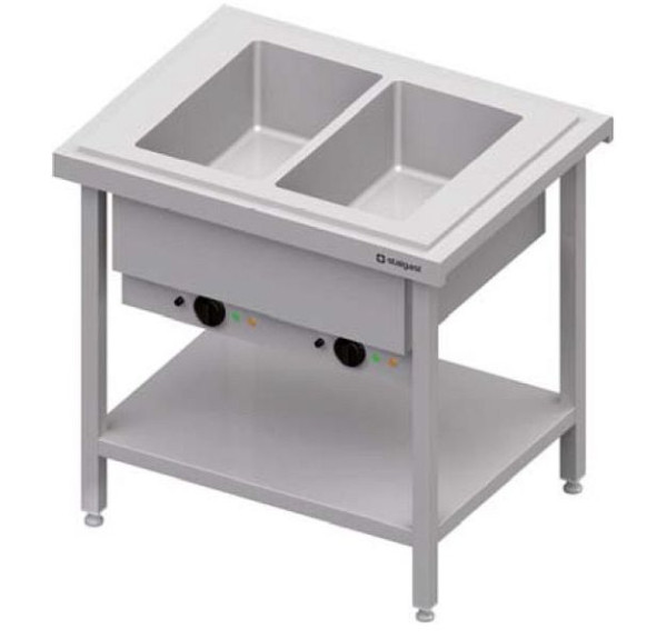Stalgast warm serveren met au bain-marie 2x GN1/1 enkele kom, 920x735x880, RVS deksel, CF09110