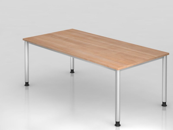 Hammerbacher bureau 4 voet rond 200x100cm walnoot/zilver, rechthoekige vorm, VHS2E/N/S