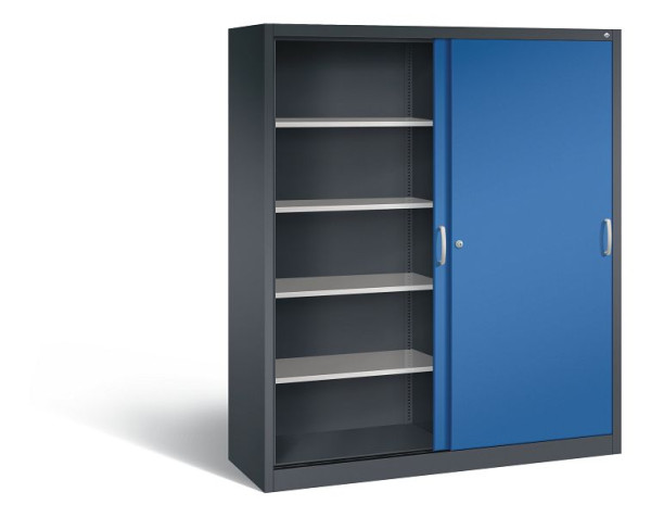 C+P schuifdeurkast Acurado, H1950xB1600xD500mm, kleur: zwartgrijs / gentiaanblauw, beugelgreep, 5 niveaus, 2150-00 S10161