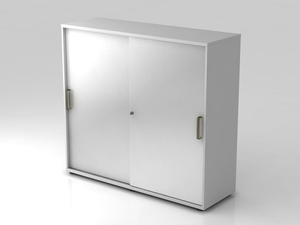 Hammerbacher schuifdeurkast 3OH 120cm gestreept handvat grijs/zilver, 120x40x110 cm (BxDxH), V1753S/5/S/SG