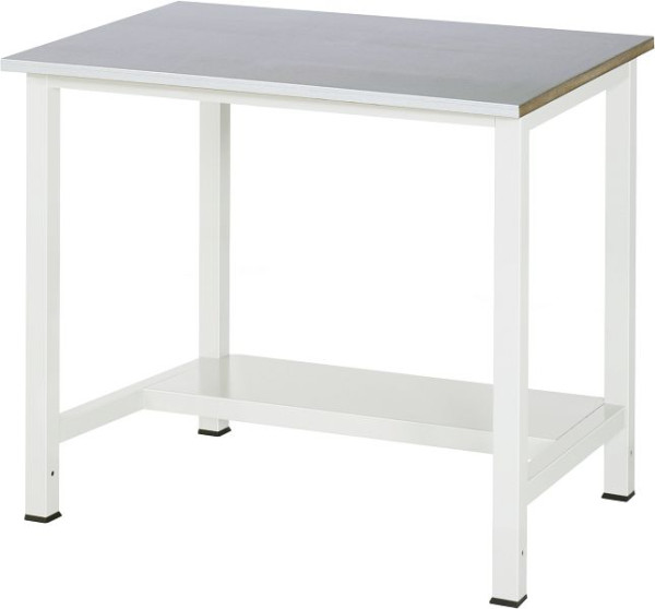 RAU werktafel serie 900, B1000 x D800 x H825mm, werkblad met RVS plaatbekleding, dikte 25mm, met planchet onder, diepte 320mm, 03-900-3-ES25-10.12