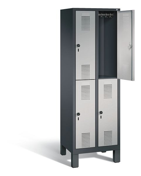 C+P locker dubbeldekker Evolo, H1850xB610xD500mm, kleur: zwart-grijs/wit aluminium, 48310-20 S10142