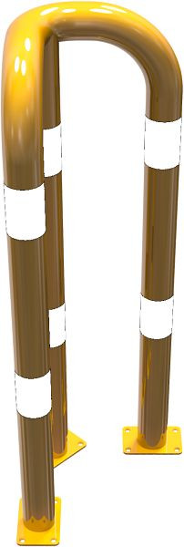 Schak-stootbeschermbeugel 90° gelijkbenig stalen buis Ø 76 mm geel/zwart, totale breedte: 350 mm, hoogte boven de grond: 1150 mm, voor plugbevestiging, 477_31PBG