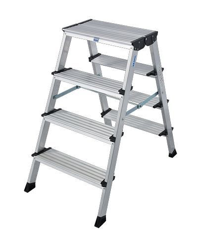 Krause dubbele vouwtrap, aluminium, met grote bovenbasis, 2 x 4 treden, inclusief platform, 257459