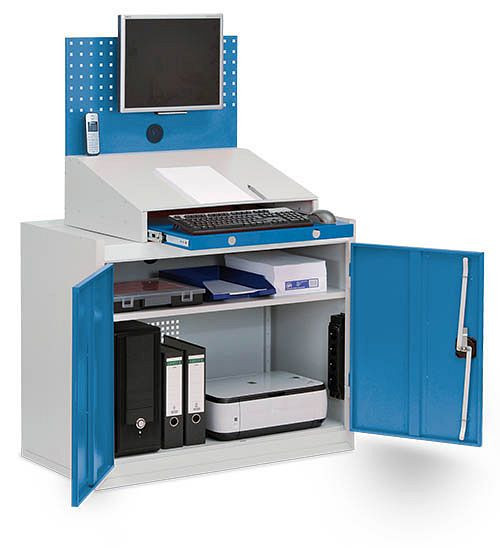 Bedrunka + Hirth stationaire computerkast, 2 x vleugeldeuren, 1 x plank, 1 x bureau, 1 x toetsenbord uittrekbaar, 1000 x 500 x 1460 mm, 04.180.C02oR