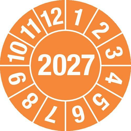 DENIOS teststicker "2027", oranje, folie, zelfklevend, 15 mm, verpakking: 1 vel à 60 stuks, 290138