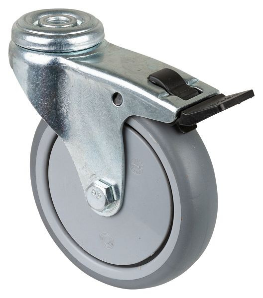 BS-wielen Apparaatwiel met rem, breedte 24 mm, Ø100 mm, tot 70 kg, grijs rubberen loopvlak, kogellager, VE = 4 stuks, A321.A85.100