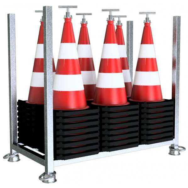 Schake verkeerskegelset bestaande uit: 1 x pallet voor verkeerskegels (art.nr. 3L5075-5), 48 x verkeerskegels (art.nr. 3L730TL2), 3L730TL2-SET