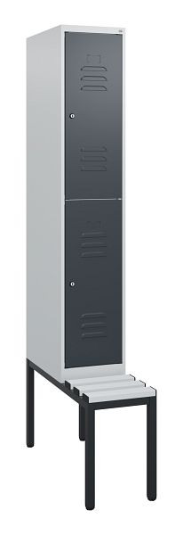 C+P dubbeldekskast Classic PLUS, 1950x300x815mm, 7035/7016, cilindersloten, met bank eronder, 0803505-10 S10083