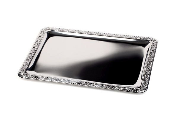 APS dienblad -SCHÖNER ESSEN-, 50 x 36 cm, 18/0 roestvrij staal, met decoratieve rand, 00381