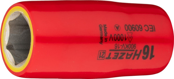 Hazet dopsleutelinzet, zeskant, dubbel geïsoleerd, hol vierkant 12,5 mm (1/2 inch), buitenzeskant trekprofiel, 16 mm, 900KV-16