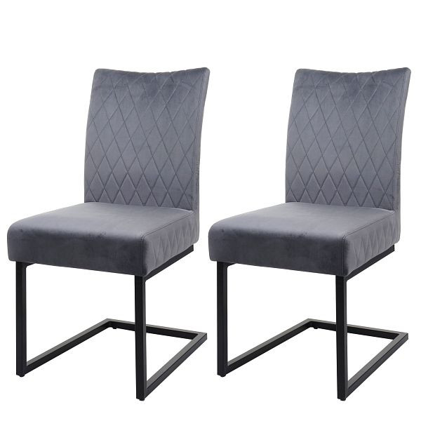 Mendler set van 2 sledestoelen HWC-L15, bezoekersstoel, vergaderstoel, fluweel staal gepoedercoat, donkergrijs, 98112+98113