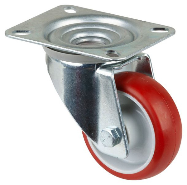BS-rollen transportrol, wielbreedte 28 mm, wiel-Ø 80 mm, draagvermogen 125 kg, rood polyurethaan, rollager, plaat, VE = 2 stuks, L400.B31.080