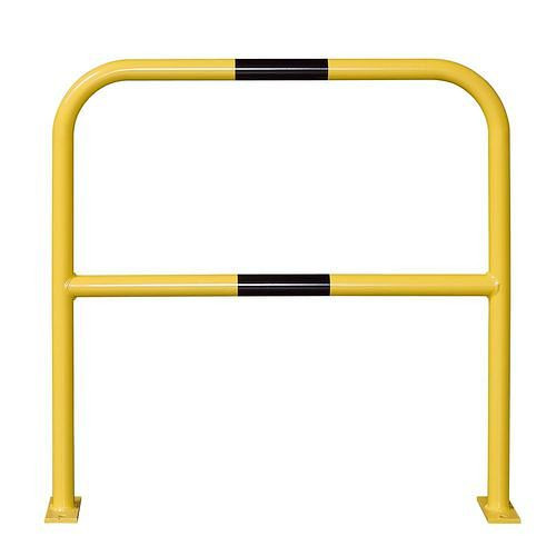 Moravia beschermbeugel met knierail, geel gecoat, 2 zwarte strepen, voor pluggen, H 1000, B 1000 mm, 311099