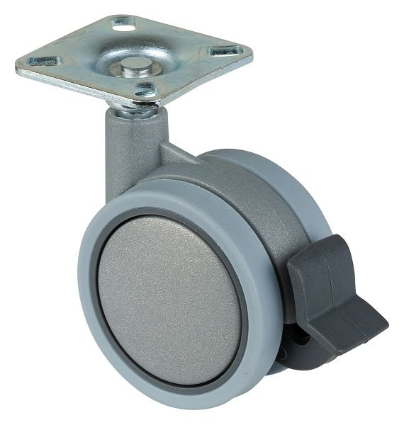 BS Rollen kunststof dubbelwiel grijs met rem, wiel-Ø 60 mm, draagvermogen 35 kg, hoogte 85 mm, VE 8 stuks, F329.060