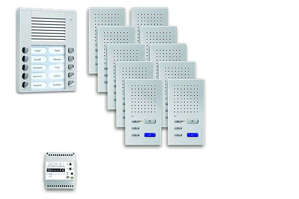TCS deurbediening audio: pack AP voor 10 wooneenheden, met buitenpost PES 10 belknoppen, 10x handsfree luidspreker ISW3030, bedieningseenheid, PPAF10-EN / 02