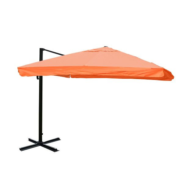 Mendler gastronomieparasol HWC-A96, 3,5x3,5m (Ø4,95m) polyester/aluminium 25kg, klep, terracotta zonder standaard, draaibaar, 134321+122472