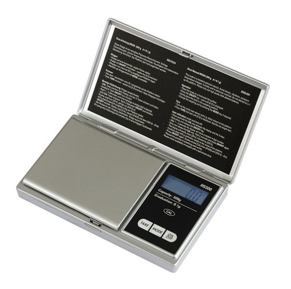 PESOLA zakweegschaal met capaciteit 500 g zilver, schaalverdeling 0,1 g, roestvrijstalen platform, CE, RoHS, MS500