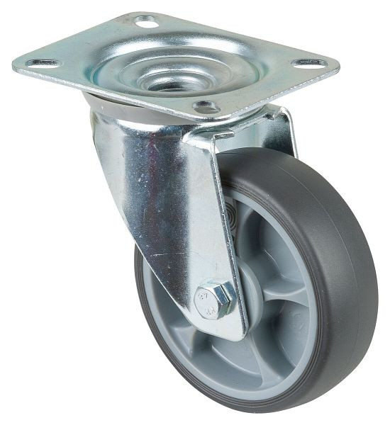 BS rollen transportrol, breedte 32 mm, Ø100 mm, tot 110 kg, thermoplastische grijze banden, kogellagers, plaat, VE 4 stuks, L400.A85.102