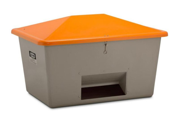 Cemo gritcontainer 1100 l, met uitnameopening, grijze container, oranje deksel, afmetingen: 163 x 121 x 101 cm, 7436