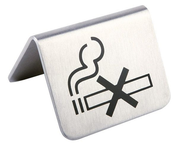 APS tafelstandaard, elk 5,5 x 5 cm, hoogte: 3,5 cm, roestvrij staal, mat, symbool aan beide zijden, -niet roken-, verpakking: 2 stuks, 00572