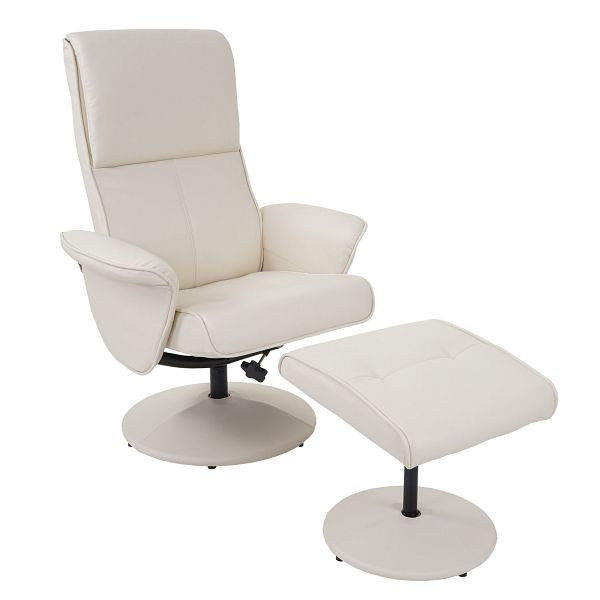 Mendler Relax fauteuil Helsinki, TV-fauteuil Relaxliege TV-fauteuil met kruk, imitatieleer, creme, 35780