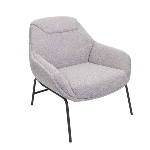 Mendler fauteuil HWC-J77, cocktailstoel fauteuil, bouclé stof metaal, lichtgrijs, 83078