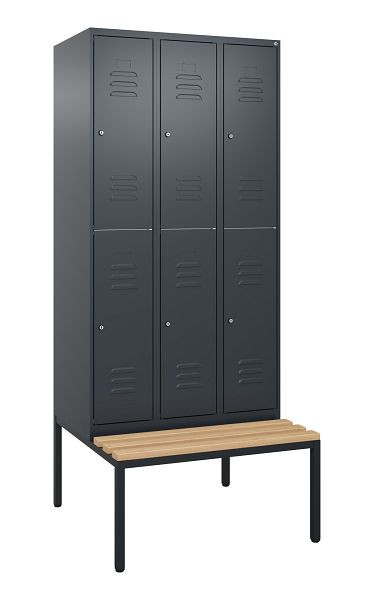 C+P dubbeldekkerkast Classic PLUS, 3 vakken, 2120x900x815mm, 7016/7016, cilindersloten, beukenhouten zitlat, bank, 0803507-30 S10102