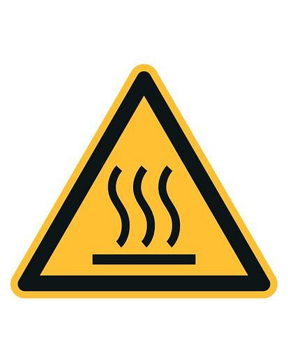 DENIOS waarschuwingsbord "Waarschuwing voor hete oppervlakken", ISO 7010, folie, SK, 50 mm, verpakking: 10 vellen à 10 stuks, 285164