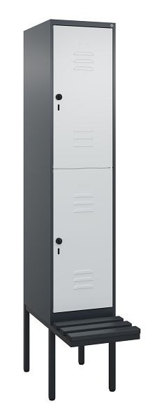 C+P Doppelstöckiger Spind Classic PLUS, 2120x400x815mm, 7016/7035, Drehriegel, mit Untergestell und schwebender Sitzfläche, 0803407-12 S10118