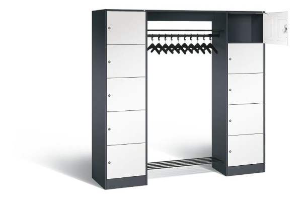 C+P open garderobe serie 8070, H1950xB1870xD480mm, kleur: zwartgrijs / verkeerswit, 82710-00 S10363
