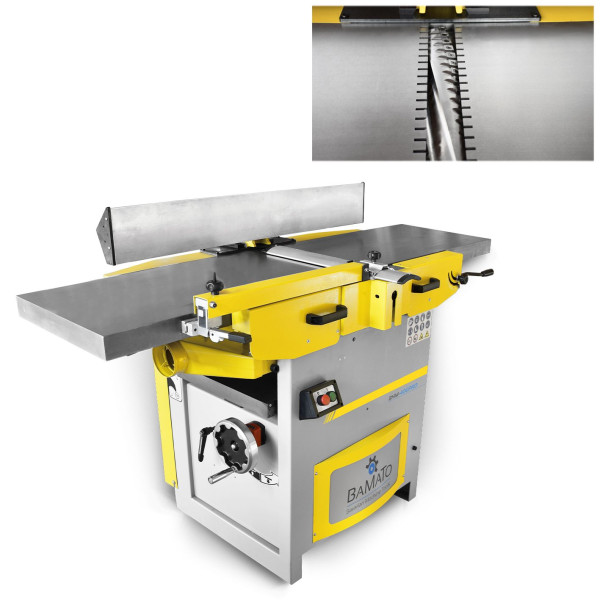 BAMATO schaaf- en vandiktebank met spiraalmessenkop (400V), 410 mm schaafbreedte, spiraalmessenkop, zwenkaanslag, BHM-400PRO