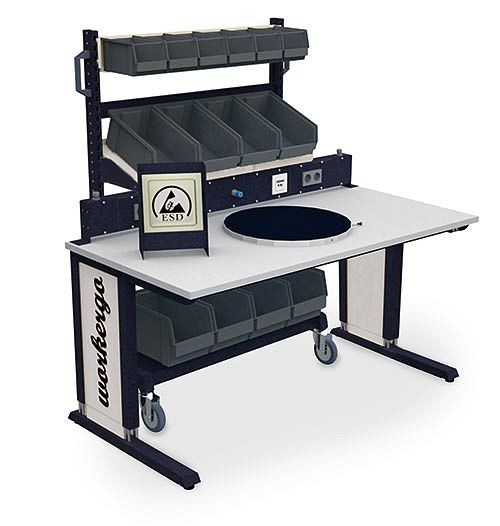 Bedrunka + Hirth tafel workergo C-voet met slingerverstelling, geleidende poedercoating, afmetingen in mm (BxD): 1500 x 750, ESDC150KU75G