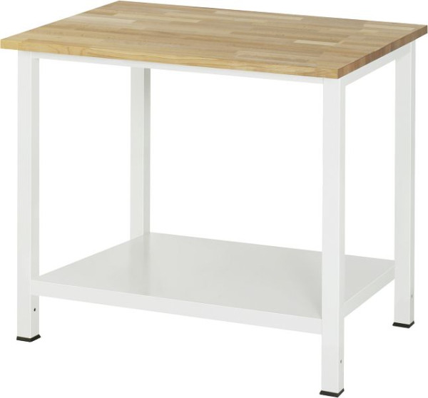 RAU werktafel serie 900, B1000 x D800 x H825 mm, massief beukenhouten blad, dikte 25 mm, met plank onder, diepte 650 mm, 03-900-6-B25-10.12