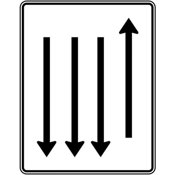 Stone HGS rijstrokenbord met tegenligger, enkele rijstrook in rijrichting en drie rijstroken in tegengestelde richting nr. 522-38, RA1/vlakke vorm 3mm, zonder afstandsinformatie, 1600x1250mm, 522-38-113