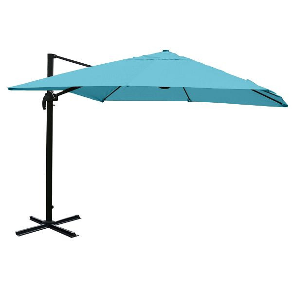 Mendler gastronomie verkeerslichtparaplu HWC-A96, parasol, 3x3m (Ø4,24m) polyester/aluminium 23kg, turquoise zonder standaard, draaibaar, 153409+76853+122472