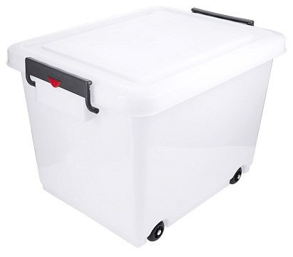 Contacto transportcontainer 60 l, wit met klemdeksel + wielen, 2552/060