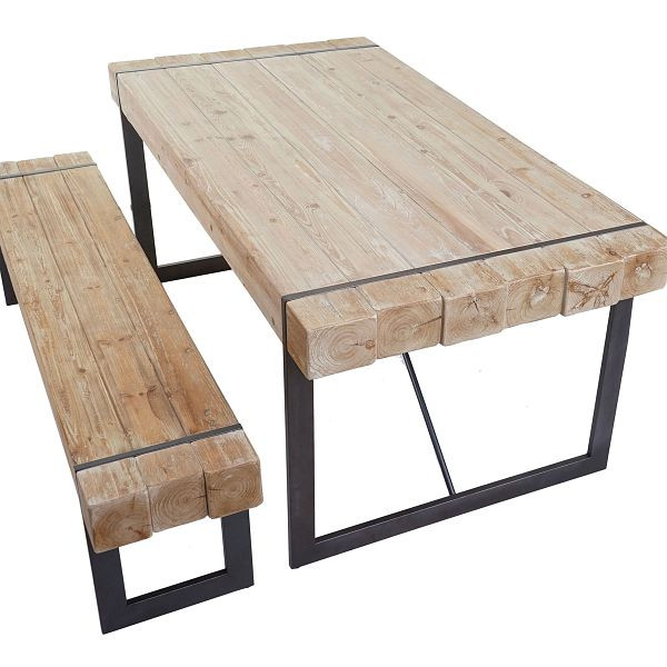 Mendler eetkamerset HWC-A15, eettafel + 1x bank, vurenhout rustiek massief, kleur naturel 180cm, 56893+56896