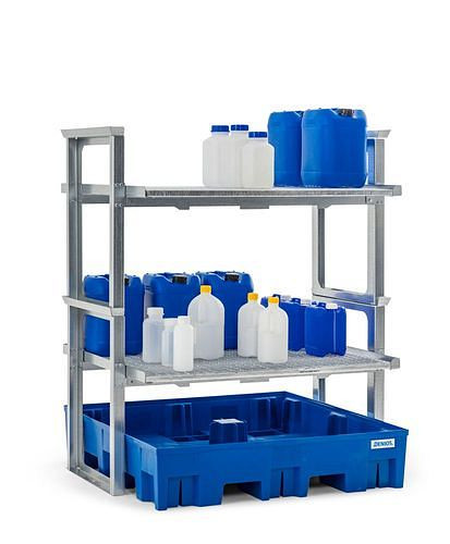 DENIOS rek voor kleine containers, met kunststof bak, 1429 x 1235 x 837 mm, 291-790