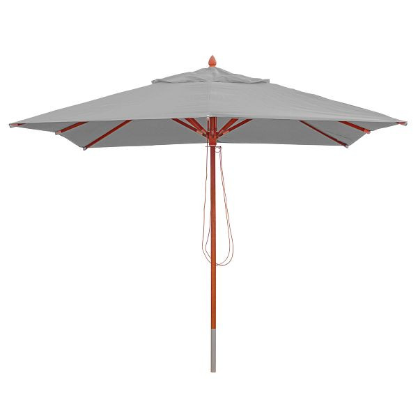 Mendler Gastronomy houten parasol HWC-C57, tuinparasol, polyester/hout 14kg, vierkant 3x3m kabel, schokbestendig, lichtgrijs, 76655