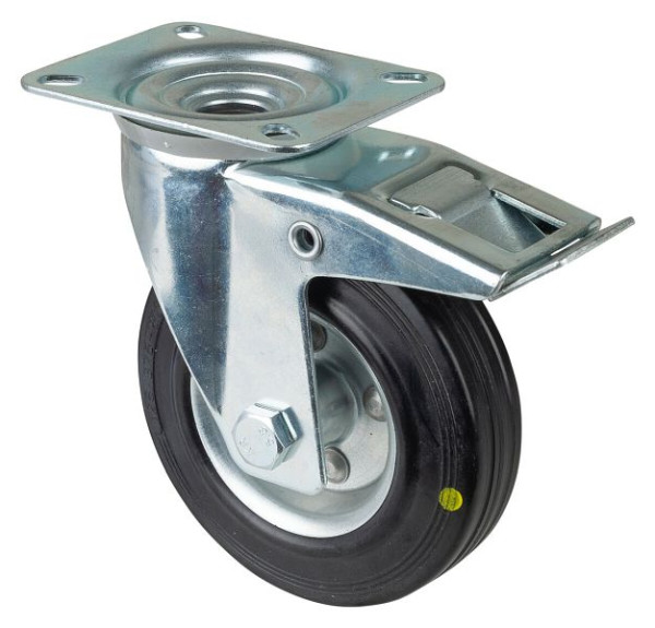 BS rollen transportrol, breedte 37 mm, Ø125 mm, tot 115 kg, zwart antistatisch rubber, wiellichaam stalen velg, rollager, plaat, LS400.B58.125