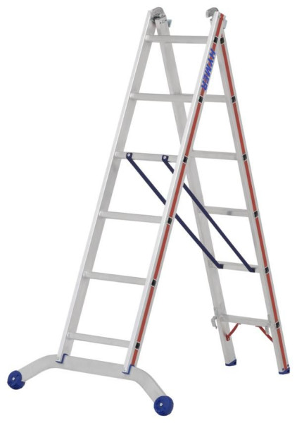 HYMER multifunctionele ladder, tweedelig, 2x6 sporten, lengte ingeschoven 1,83 m / uitgeschoven 2,95 m, 604512
